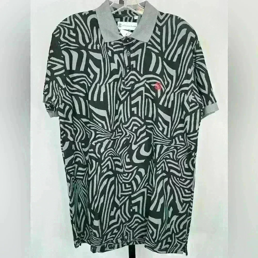 CXL‎ by Christian Lacroix Men’s Black Grey Print Collared Polo Shirt Size M